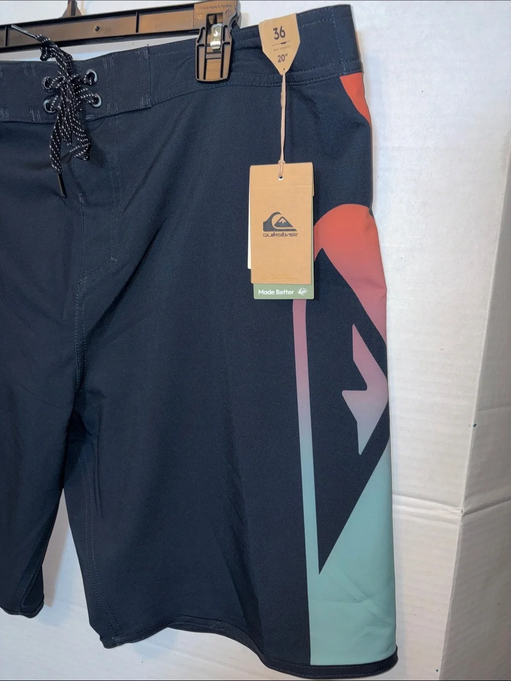 Quiksilver Men’s Black Boardshorts with Coral-to-Teal Gradient Panels